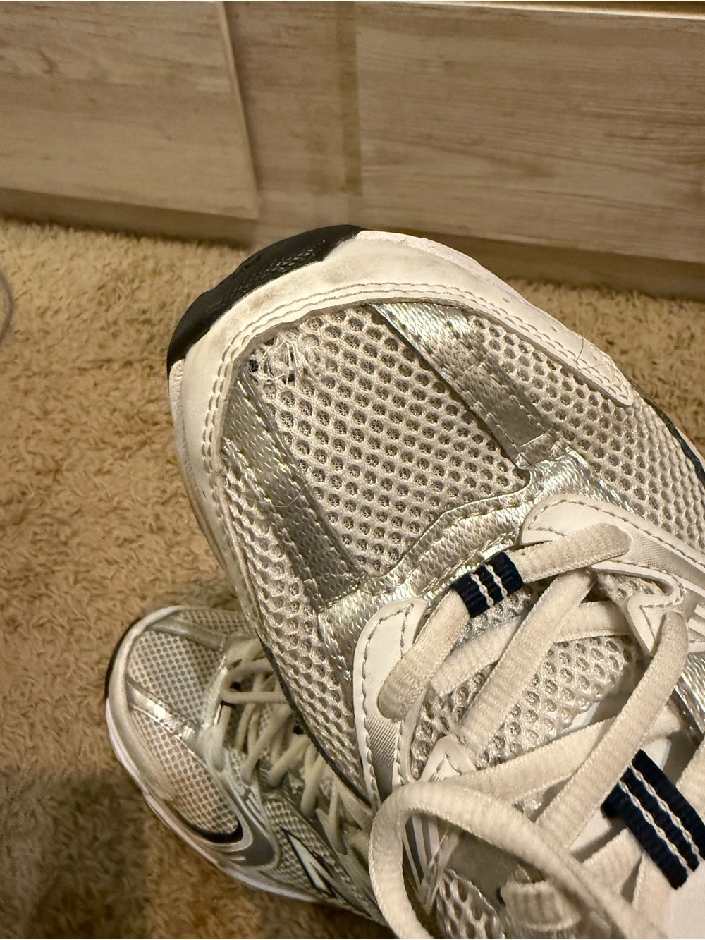 New Balance 530s White and Navy Athletic Sneakers - Picture 3 of 5